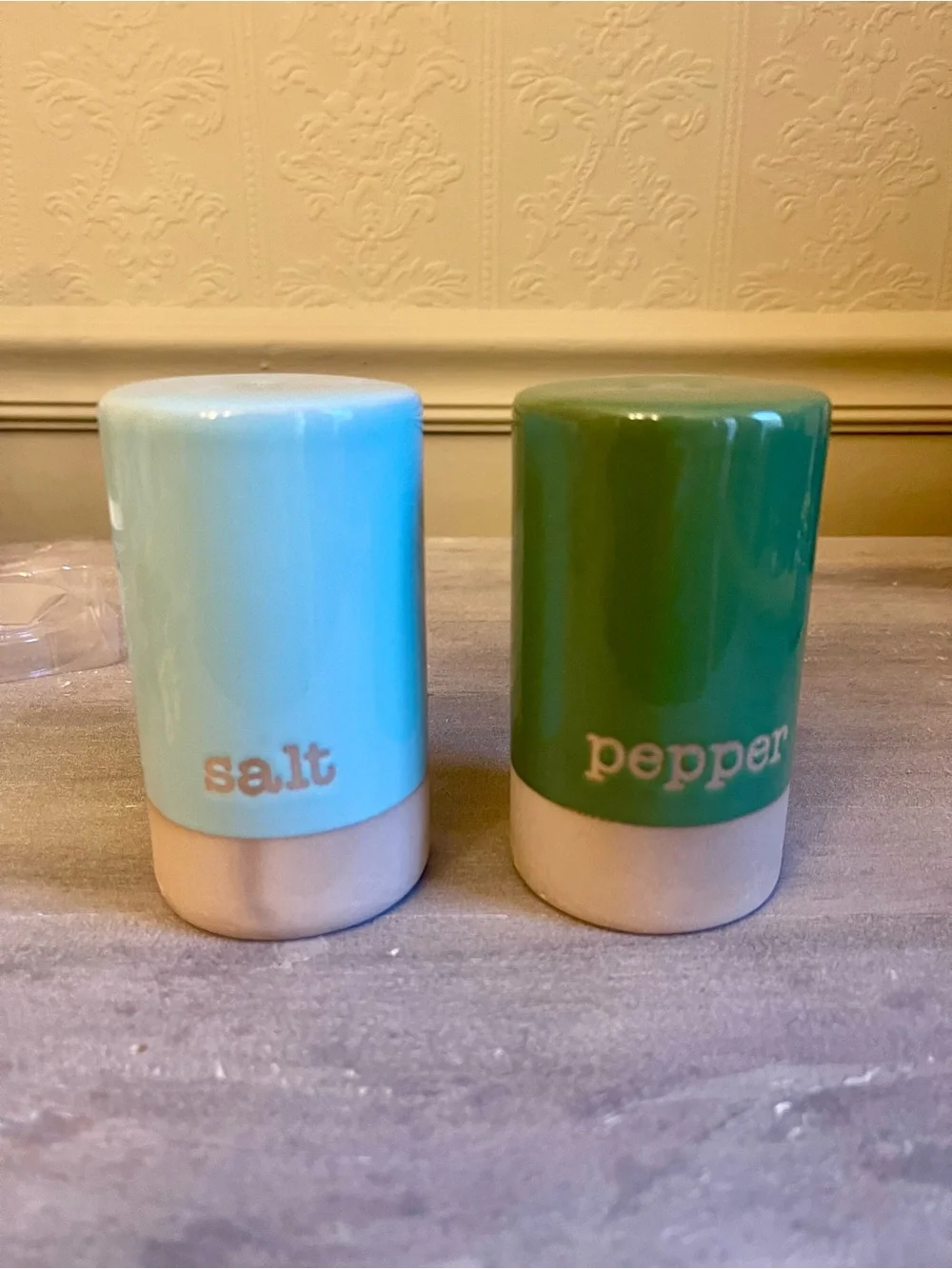 Salt and Pepper Ceramic Shakers - Aqua & Green